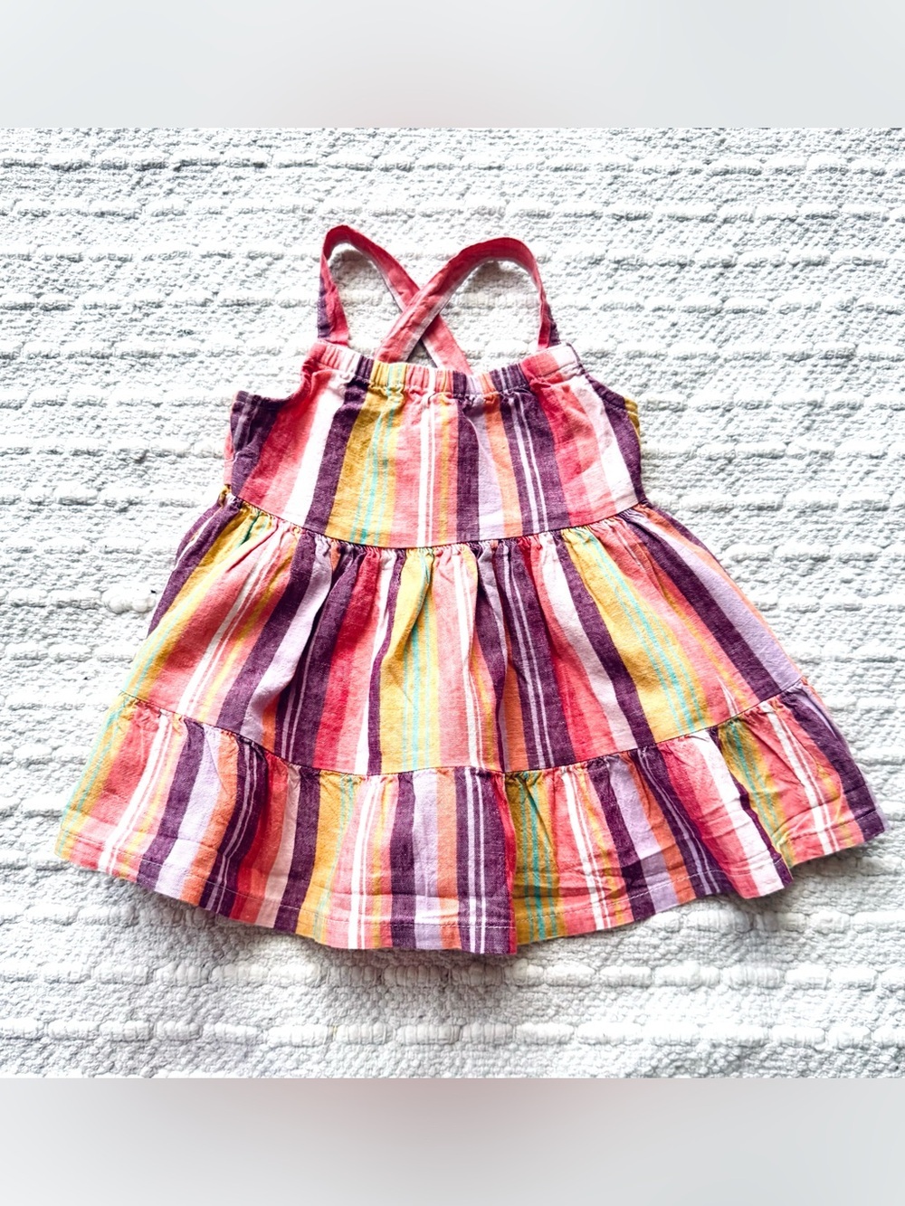 Carter's Multicolor Striped Sundress linen blend baby dress Sz 9m